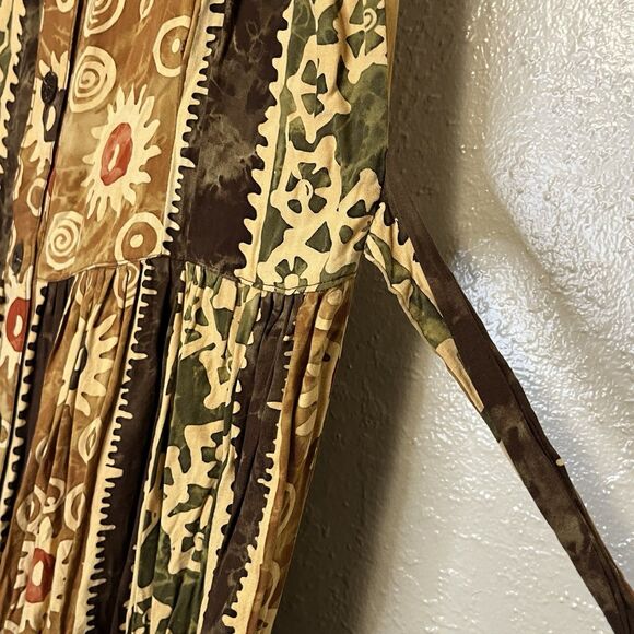 Vintage 90s Y2K Rama Size M abstract Art tan Yellow Summer Maxi Dress - Picture 8 of 10